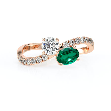 Solitaire accompagné émeraude et diamant Toi et Moi - 4