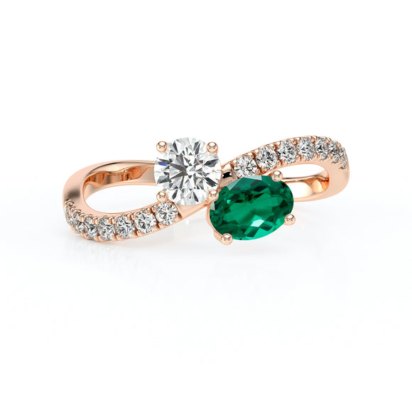 Solitaire accompagné émeraude et diamant Toi et Moi - 4