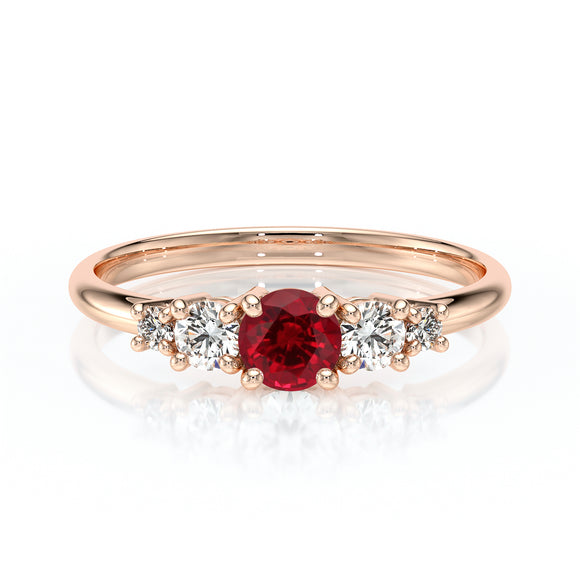 Solitaire accompagné rubis et diamant Coucher de Soleil - 7