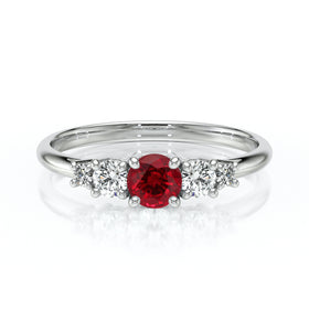 Solitaire accompagné rubis et diamant Coucher de Soleil - 7