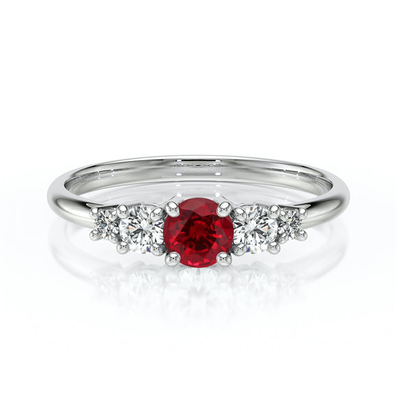 Solitaire accompagné rubis et diamant Coucher de Soleil - 7