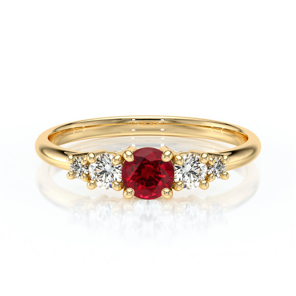 Solitaire accompagné rubis et diamant Coucher de Soleil - 7