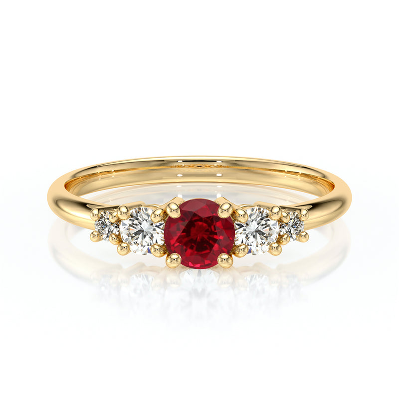 Solitaire accompagné rubis et diamant Coucher de Soleil - 7