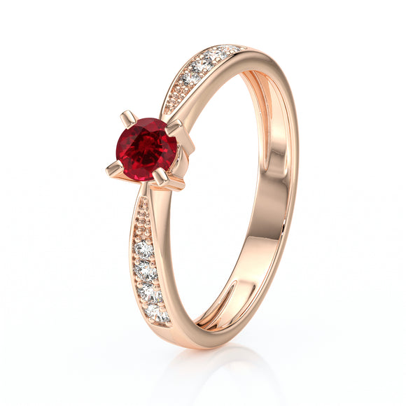 Solitaire accompagné rubis et diamant Destinée - 1