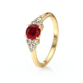 Solitaire accompagné rubis diamant Divine Idylle - 14