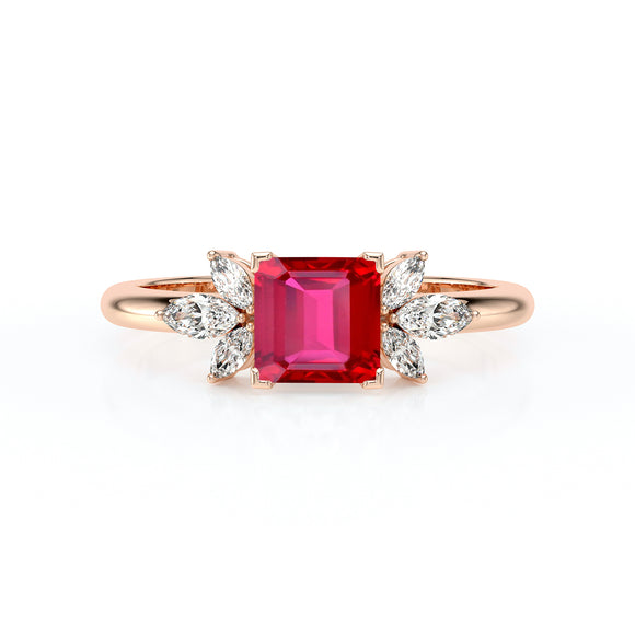 Solitaire accompagné rubis diamant Divine Idylle - 15