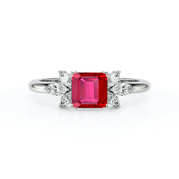 Solitaire accompagné rubis diamant Divine Idylle - 15