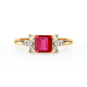 Solitaire accompagné rubis diamant Divine Idylle - 15