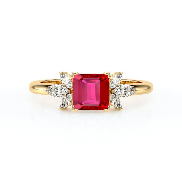 Solitaire accompagné rubis diamant Divine Idylle - 15