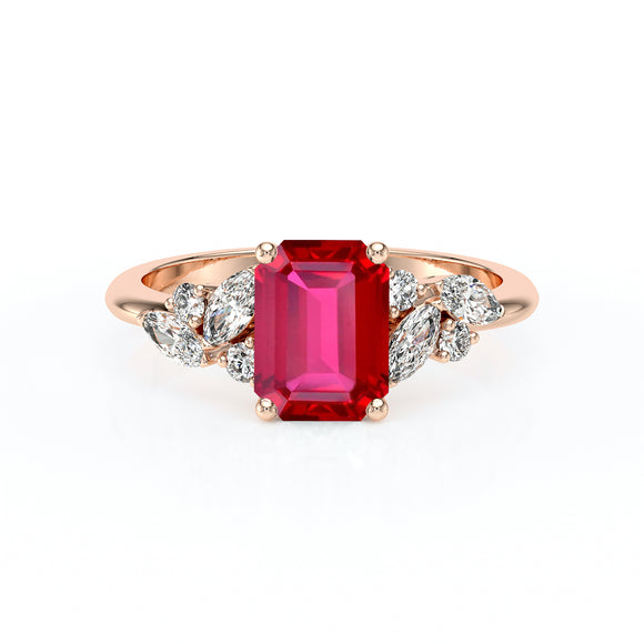 Solitaire accompagné rubis diamant Divine Idylle - 21