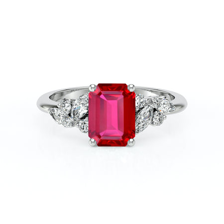 Solitaire accompagné rubis diamant Divine Idylle - 21
