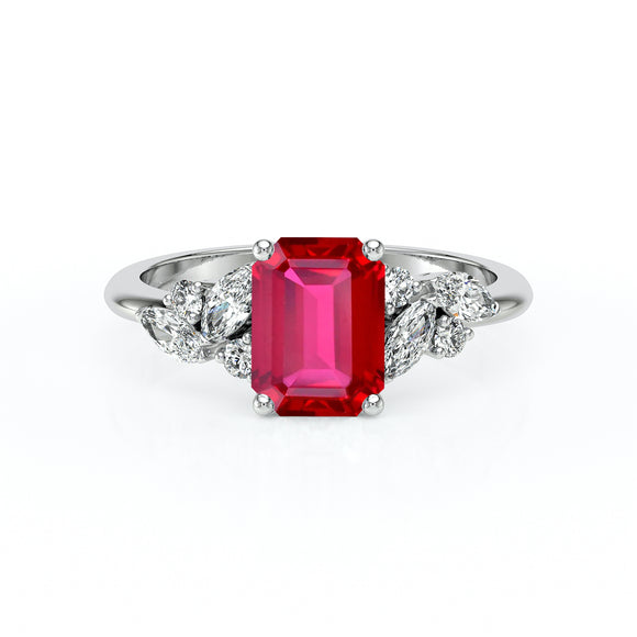 Solitaire accompagné rubis diamant Divine Idylle - 21