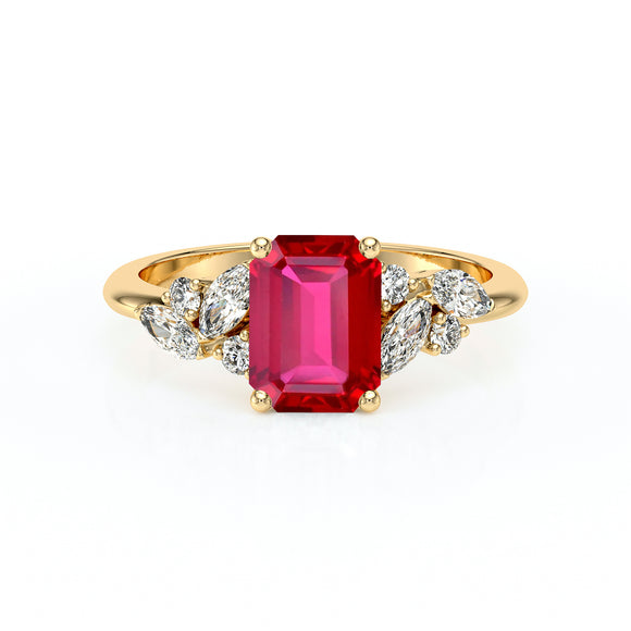 Solitaire accompagné rubis diamant Divine Idylle - 21