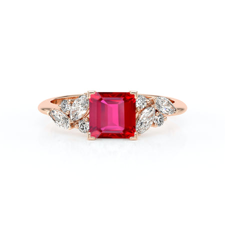 Solitaire accompagné rubis diamant Divine Idylle - 22