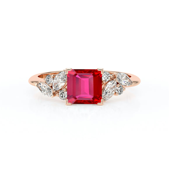Solitaire accompagné rubis diamant Divine Idylle - 22
