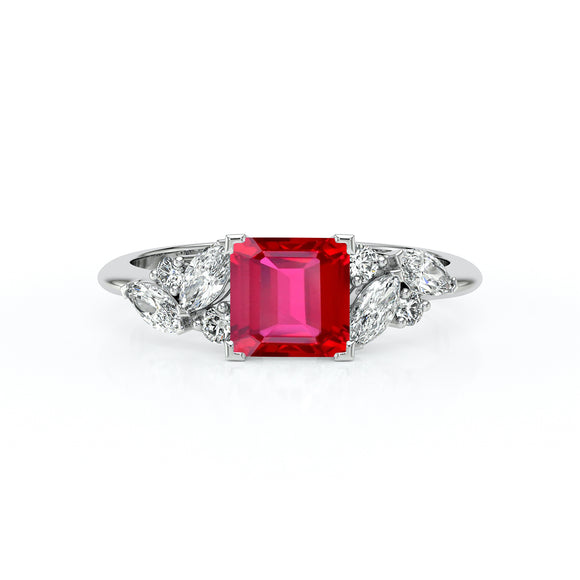 Solitaire accompagné rubis diamant Divine Idylle - 22