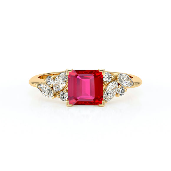 Solitaire accompagné rubis diamant Divine Idylle - 22