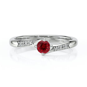 Solitaire accompagné rubis et diamant Fou de toi - 1