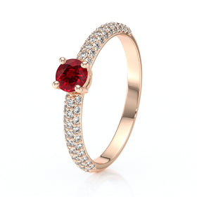 Solitaire accompagné rubis et diamant Pluie d'étoiles - 14