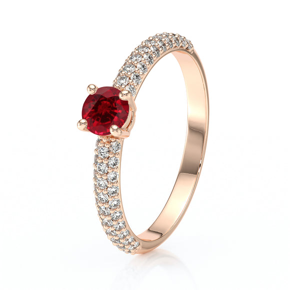 Solitaire accompagné rubis et diamant Pluie d'étoiles - 14