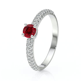 Solitaire accompagné rubis et diamant Pluie d'étoiles - 14