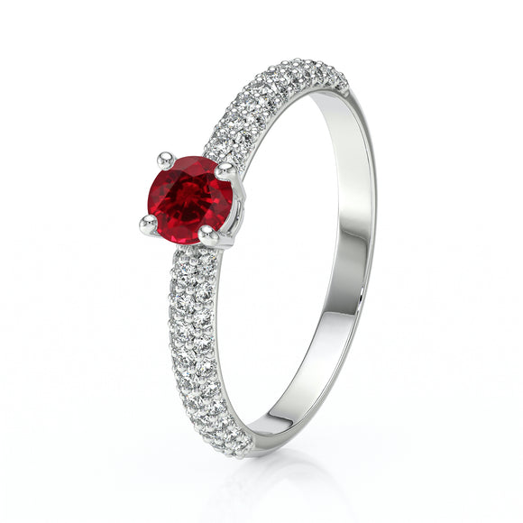 Solitaire accompagné rubis et diamant Pluie d'étoiles - 14