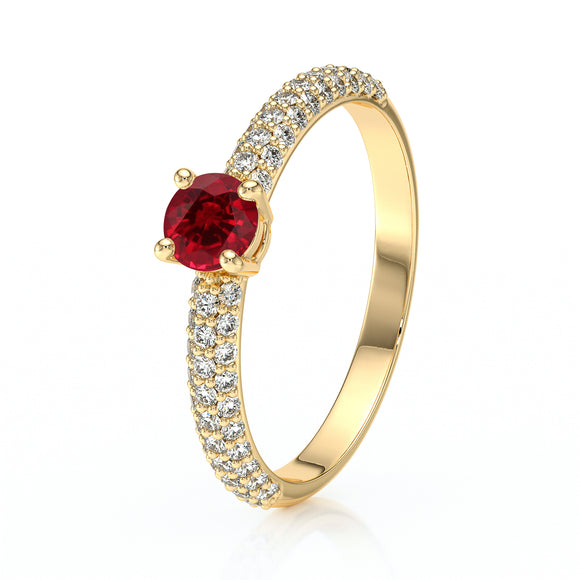 Solitaire accompagné rubis et diamant Pluie d'étoiles - 14