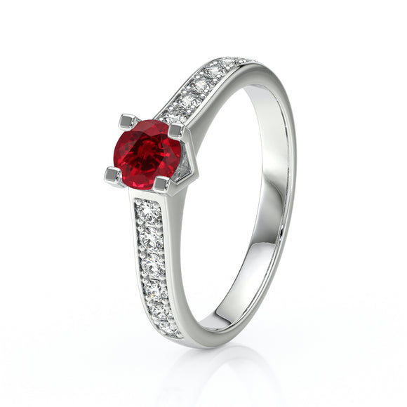 Solitaire accompagné rubis et diamant Pluie d’étoiles - 1