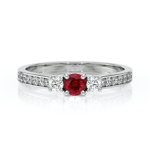 Solitaire accompagné rubis et diamant Pluie d’étoiles - 7