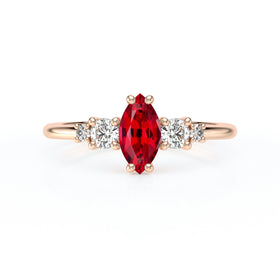 Solitaire accompagné rubis et diamant Coucher de Soleil - 12