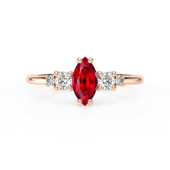 Solitaire accompagné rubis et diamant Coucher de Soleil - 12