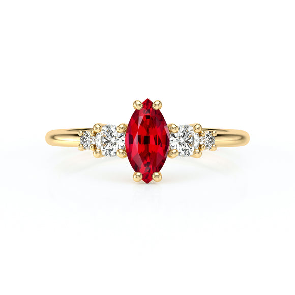 Solitaire accompagné rubis et diamant Coucher de Soleil - 12