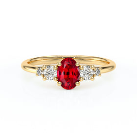 Solitaire accompagné rubis et diamant Coucher de Soleil - 13