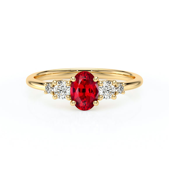 Solitaire accompagné rubis et diamant Coucher de Soleil - 13