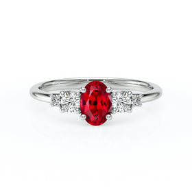 Solitaire accompagné rubis et diamant Coucher de Soleil - 13