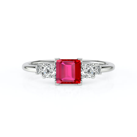 Solitaire accompagné rubis et diamant Coucher de Soleil - 14