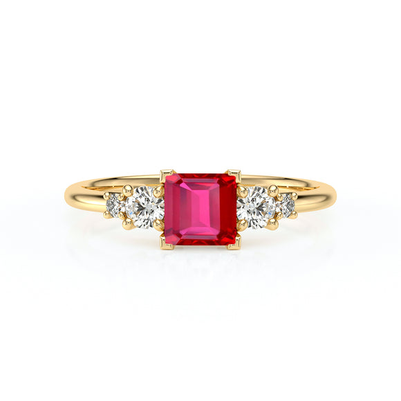 Solitaire accompagné rubis et diamant Coucher de Soleil - 14