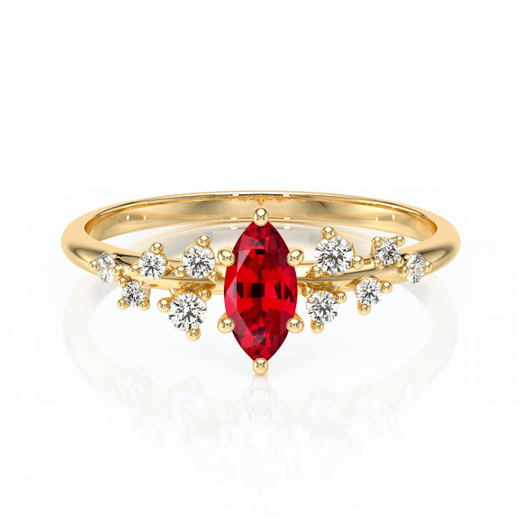 Solitaire accompagné rubis et diamant Pluie d'étoiles - 12