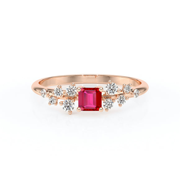 Solitaire accompagné rubis et diamant Pluie d'étoiles - 13