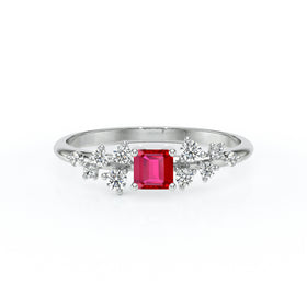 Solitaire accompagné rubis et diamant Pluie d'étoiles - 13