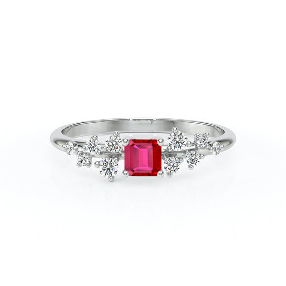 Solitaire accompagné rubis et diamant Pluie d'étoiles - 13