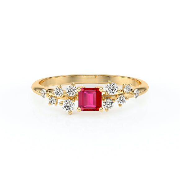 Solitaire accompagné rubis et diamant Pluie d'étoiles - 13