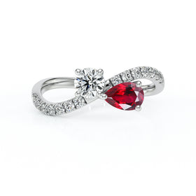 Solitaire accompagné rubis et diamant Toi et Moi - 2