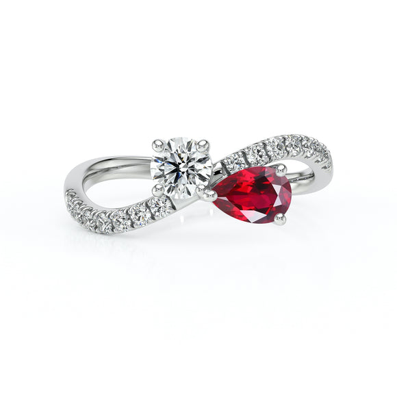 Solitaire accompagné rubis et diamant Toi et Moi - 2