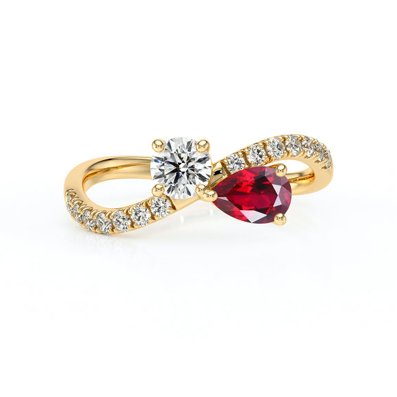 Solitaire accompagné rubis et diamant Toi et Moi - 2