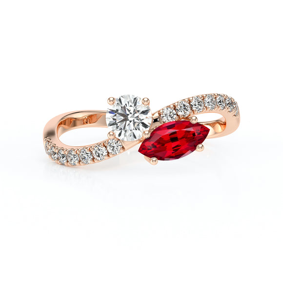 Solitaire accompagné rubis et diamant Toi et Moi - 3