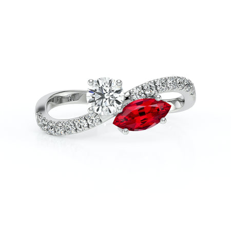 Solitaire accompagné rubis et diamant Toi et Moi - 3