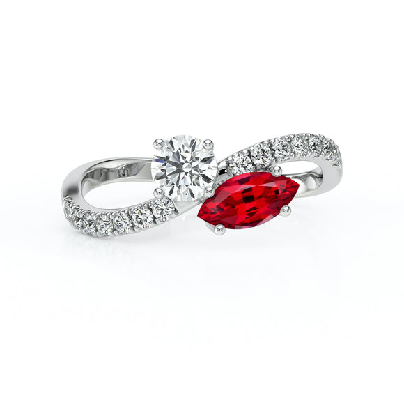 Solitaire accompagné rubis et diamant Toi et Moi - 3