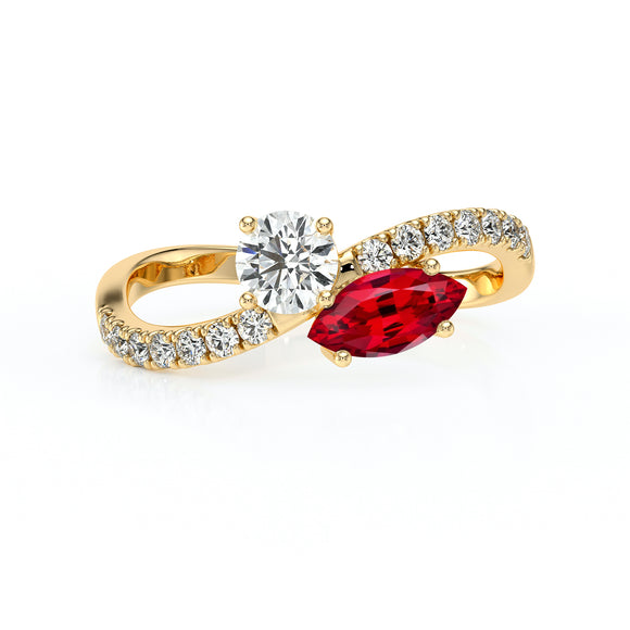 Solitaire accompagné rubis et diamant Toi et Moi - 3
