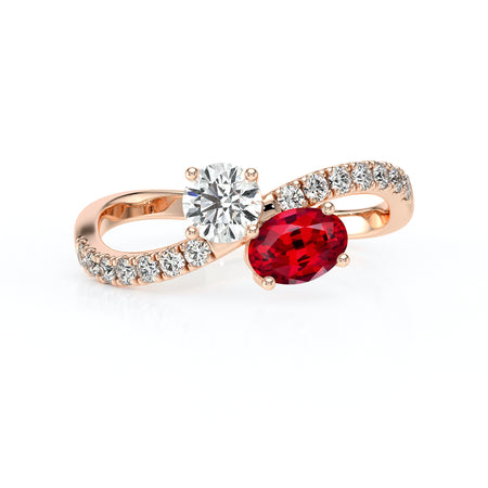 Solitaire accompagné rubis et diamant Toi et Moi - 4